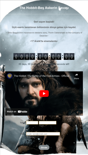 The Hobbit Beş Askerin Savaşı GALA KAYIT Form Template