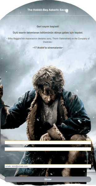 The Hobbit Beş Askerin Savaşı GALA KAYIT Form Şablonu