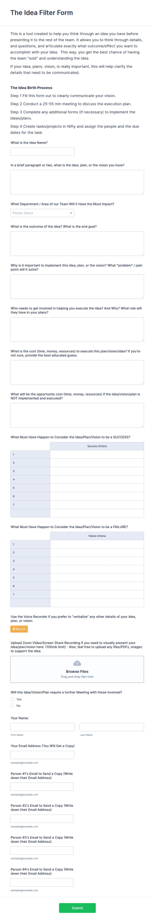 The Idea Filter Form Template