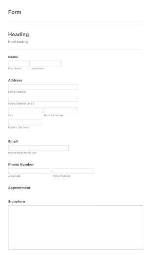 The Name Of The Form Is Hotel Booking. Form Template