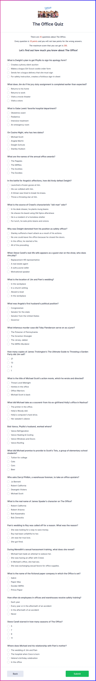 The Office Quiz Form Template