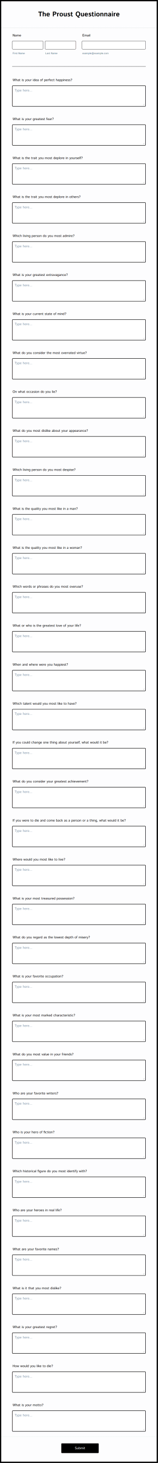 The Proust Questionnaire Form Template
