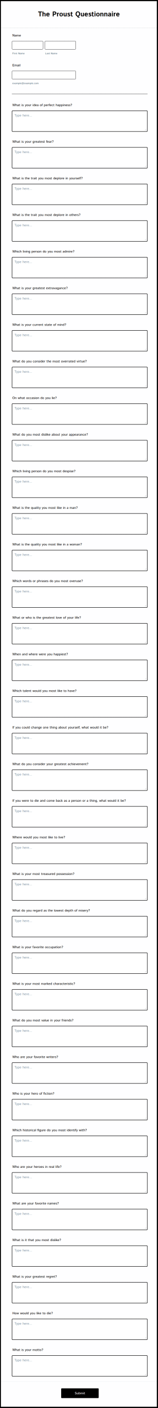 The Proust Questionnaire Form Template