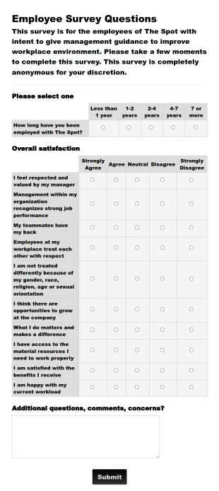 The Spot Employee Survey Form Template