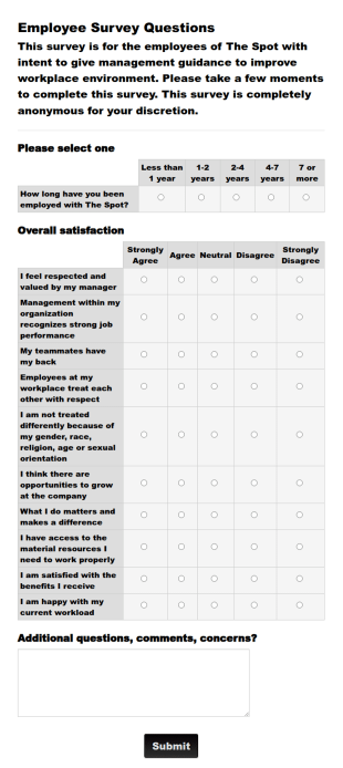The Spot Employee Survey Form Template