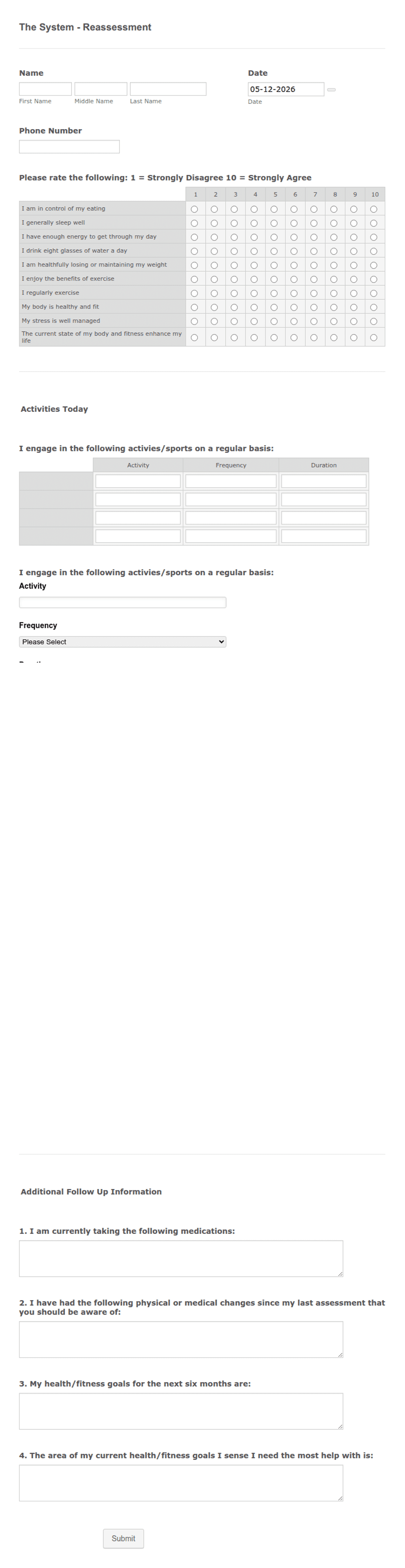 Seta Reassessment Form Example The System - Reassessment Form Template | Jotform