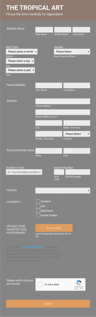 THE TROPICAL ART Registration Form Template