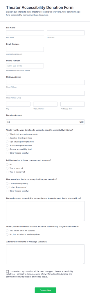 Theater Accessibility Donation Form Template