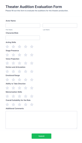 Theater Audition Evaluation Form Template