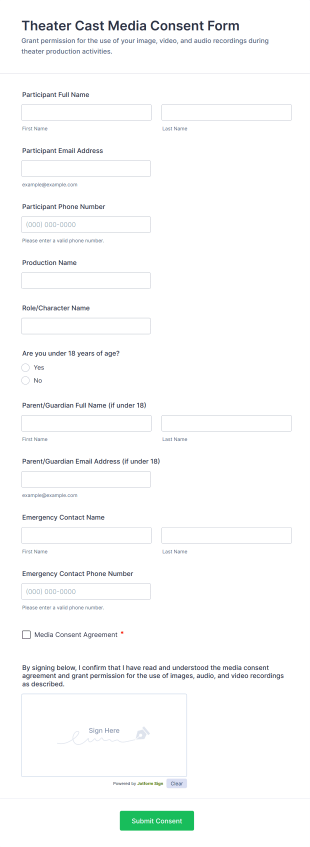 Theater Cast Media Consent Form Template