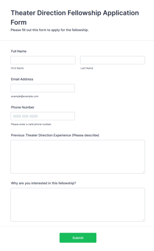 Theater Direction Fellowship Application Form Form Template