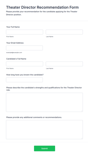 Theater Director Recommendation Form Template