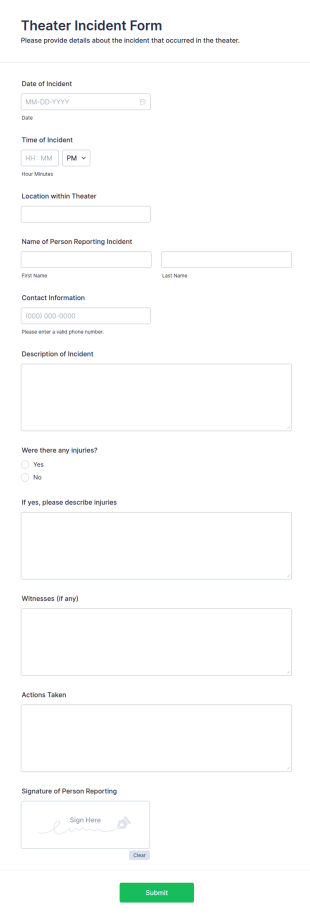 Theater Incident Form Template