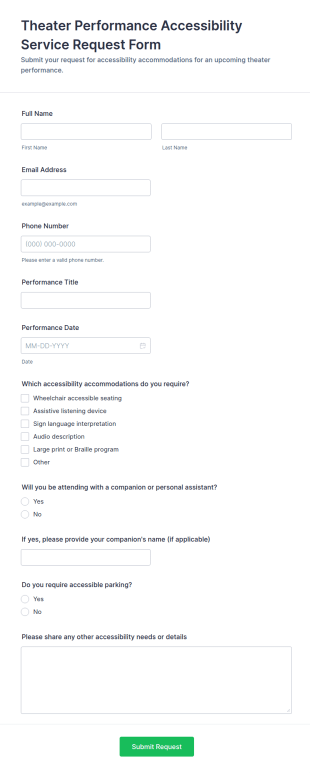 Theater Performance Accessibility Service Request Form Template
