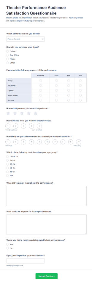 Theater Performance Audience Satisfaction Questionnaire Form Template