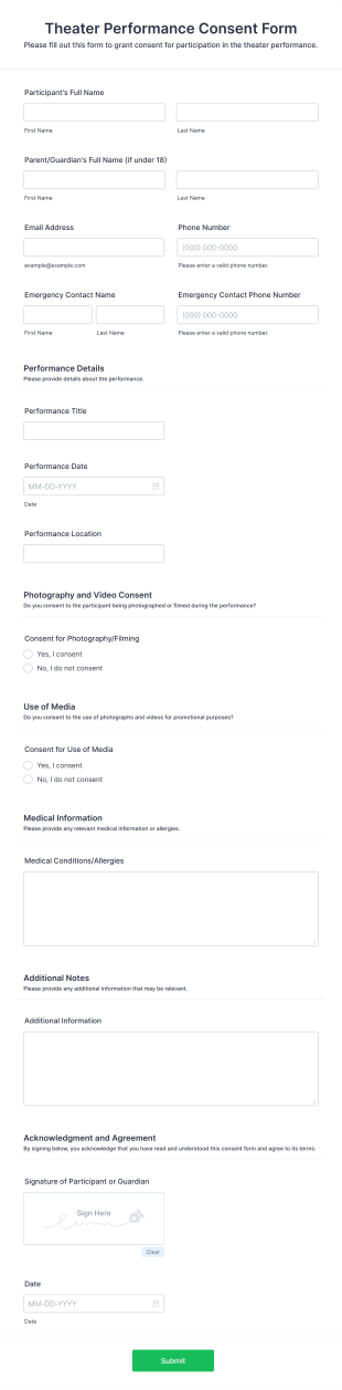 Theater Performance Consent Form Template