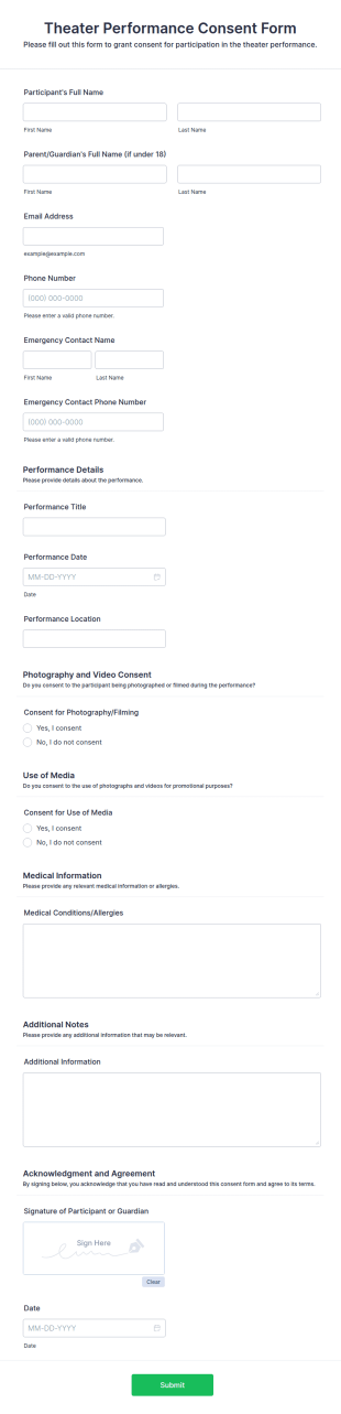 Theater Performance Consent Form Template