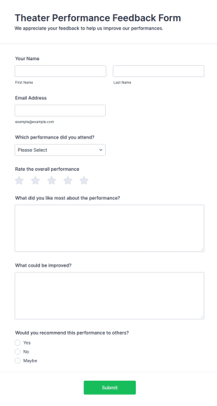 Theater Performance Feedback Form Template