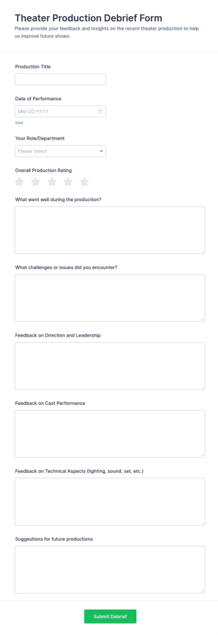Theater Production Debrief Form Template