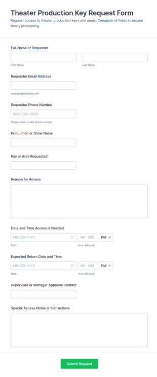 Theater Production Key Request Form Template