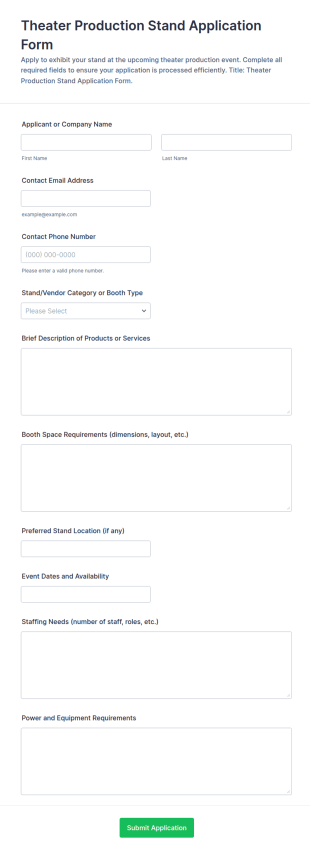 Theater Production Stand Application Form Template