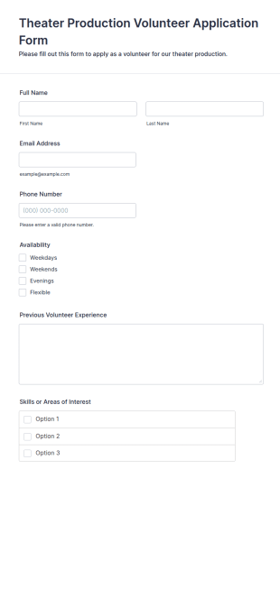 Theater Production Volunteer Application Form Template