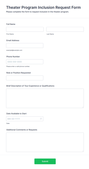 Theater Program Inclusion Request Form Form Template