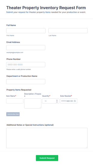 Theater Property Inventory Request Form Template