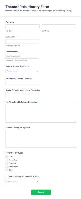 Theater Role History Form Template