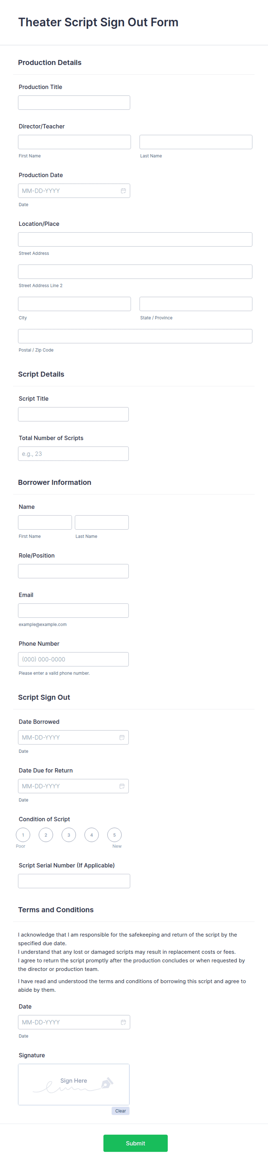 Theater Script Sign Out Form Template | Jotform