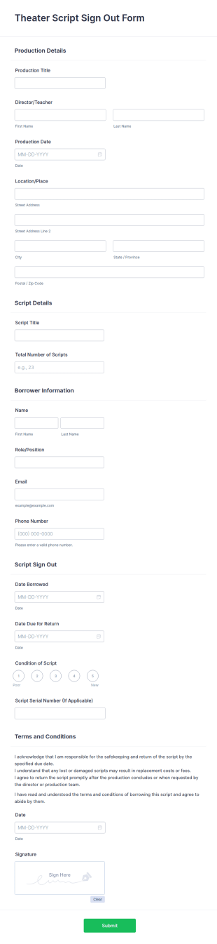 Theater Script Sign Out Form Template
