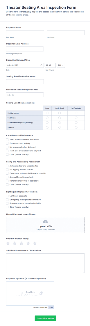Theater Seating Area Inspection Form Template
