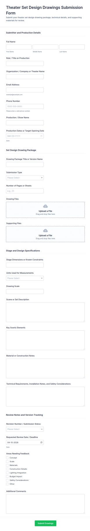 Theater Set Design Drawings Submission Form Template