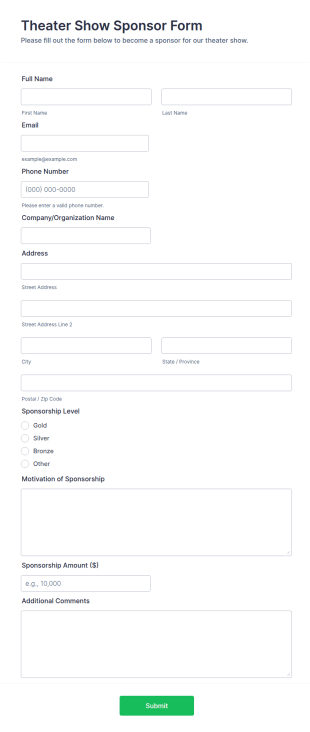 Theater Show Sponsor Form Template