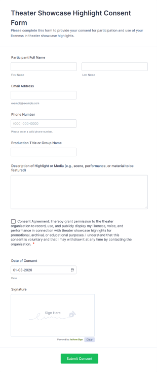 Theater Showcase Highlight Consent Form Template
