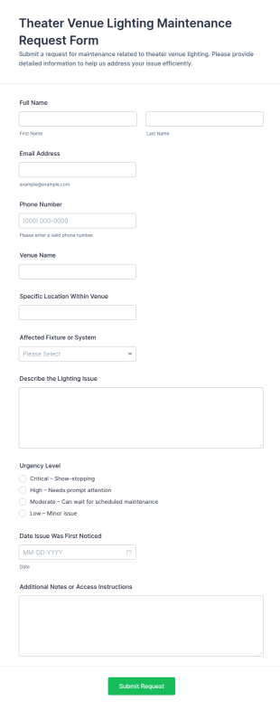 Theater Venue Lighting Maintenance Request Form Template