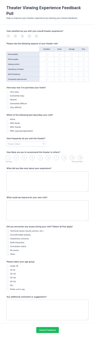 Theater Viewing Experience Feedback Poll Form Template