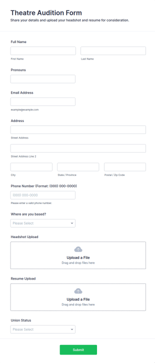 Theatre Audition Form Template