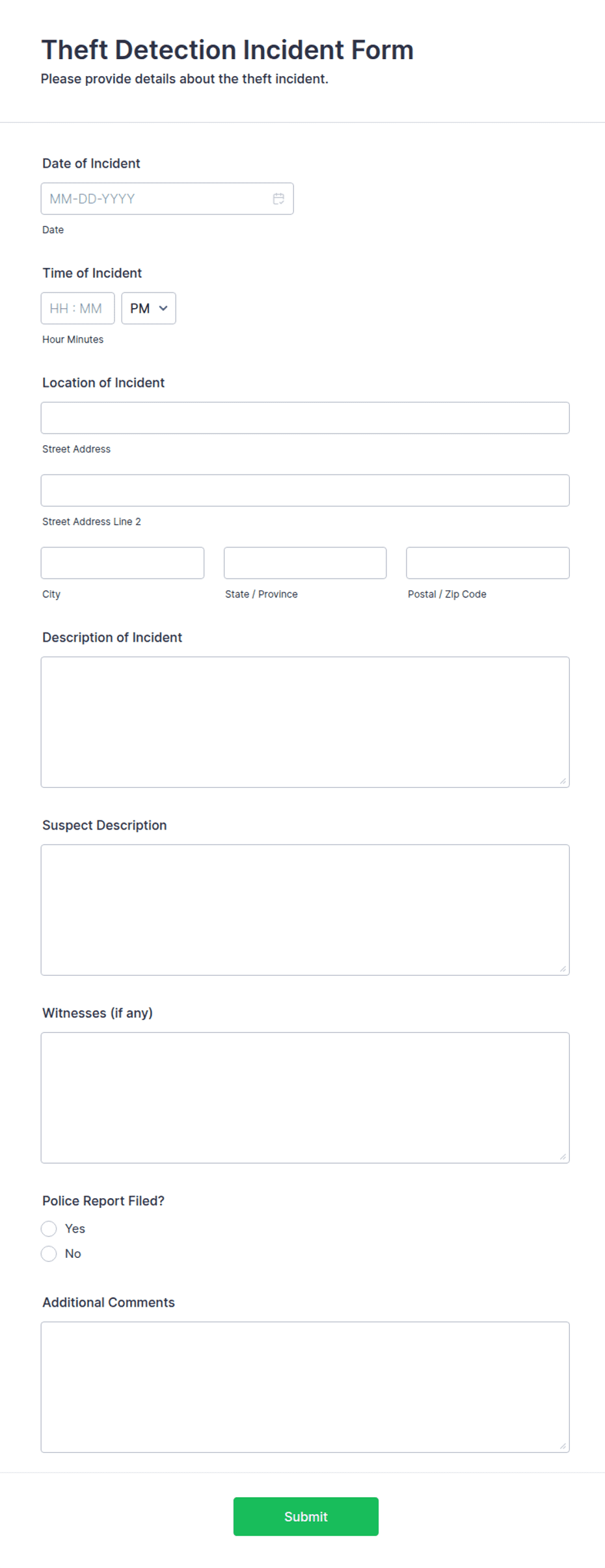Theft Detection Incident Form Template | Jotform