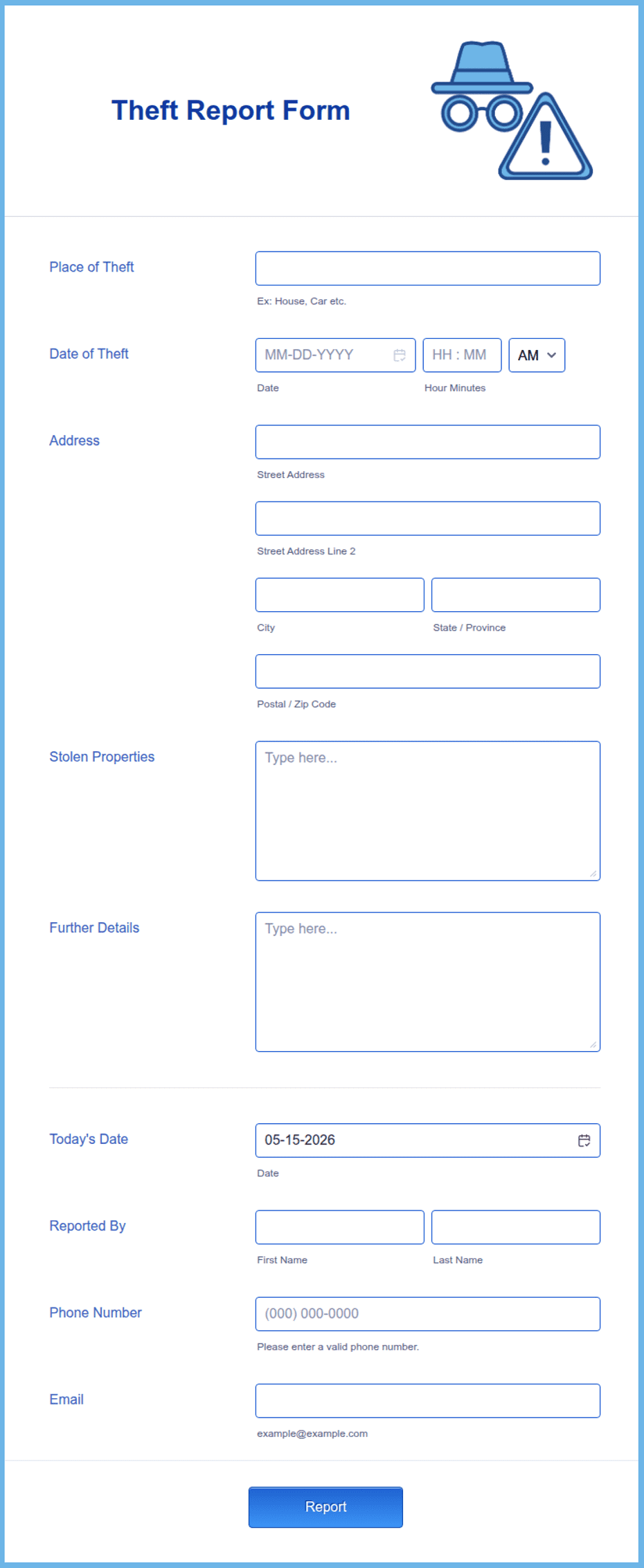 Theft Report Form Template | Jotform