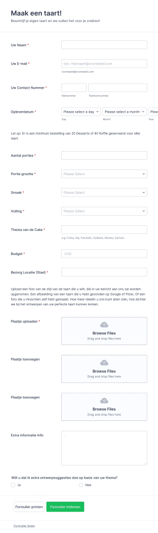 Thema Cake Bestelformulier Form Template