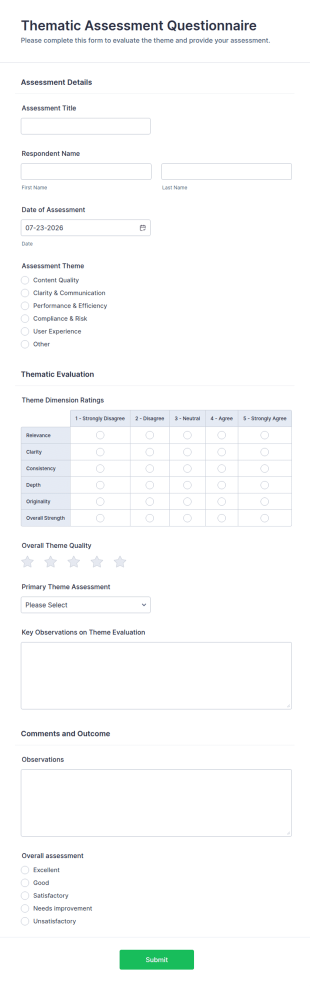 Thematic Assessment Questionnaire Form Template