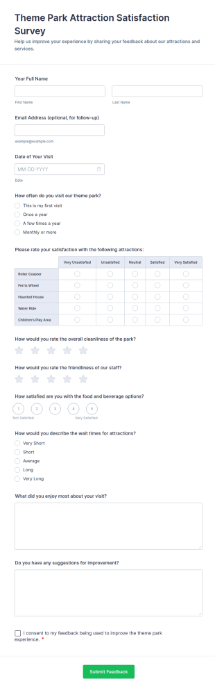 Theme Park Attraction Satisfaction Survey Form Template
