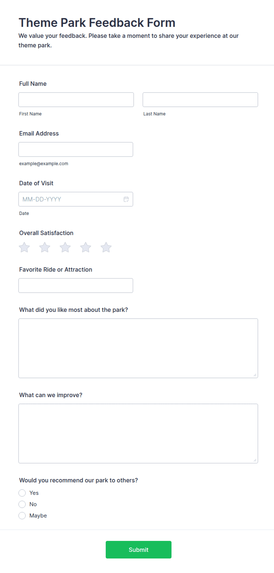 Theme Park Feedback Form Template | Jotform