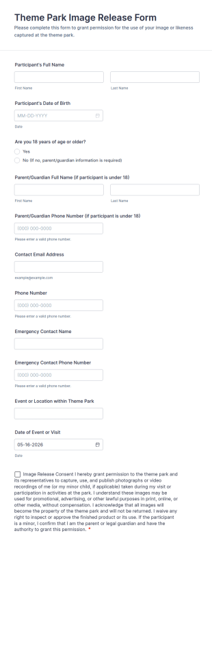 Theme Park Image Release Form Template
