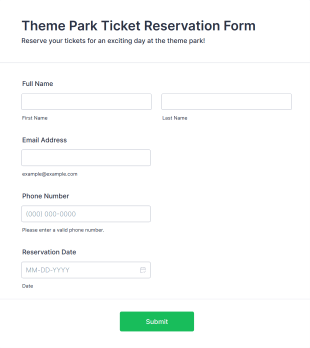 Theme Park Ticket Reservation Form Template