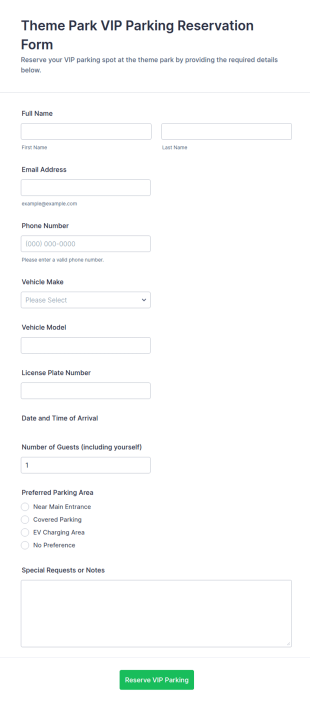 Theme Park VIP Parking Reservation Form Template
