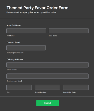 Themed Party Favor Order Form Template