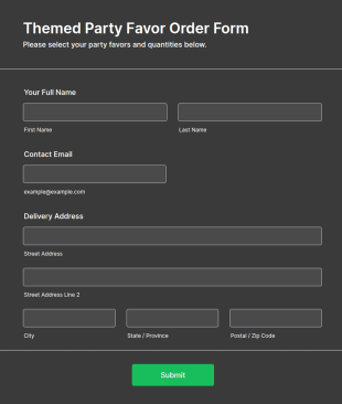 Themed Party Favor Order Form Template