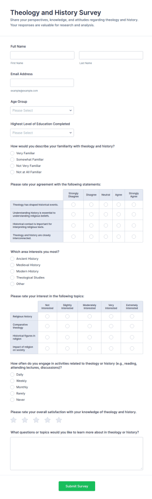 Theology And History Survey Form Template